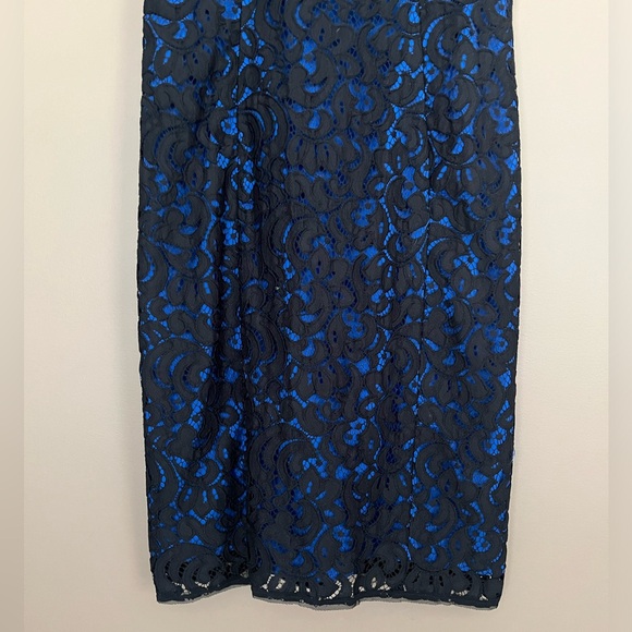 {MILLY} Sleeveless Lace Sheath Dress in Black & Blue - Womens 8